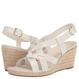 Cole Haan Espadrille Wedge Sandal 11 Cross Straps Resort Neutral White Crystal